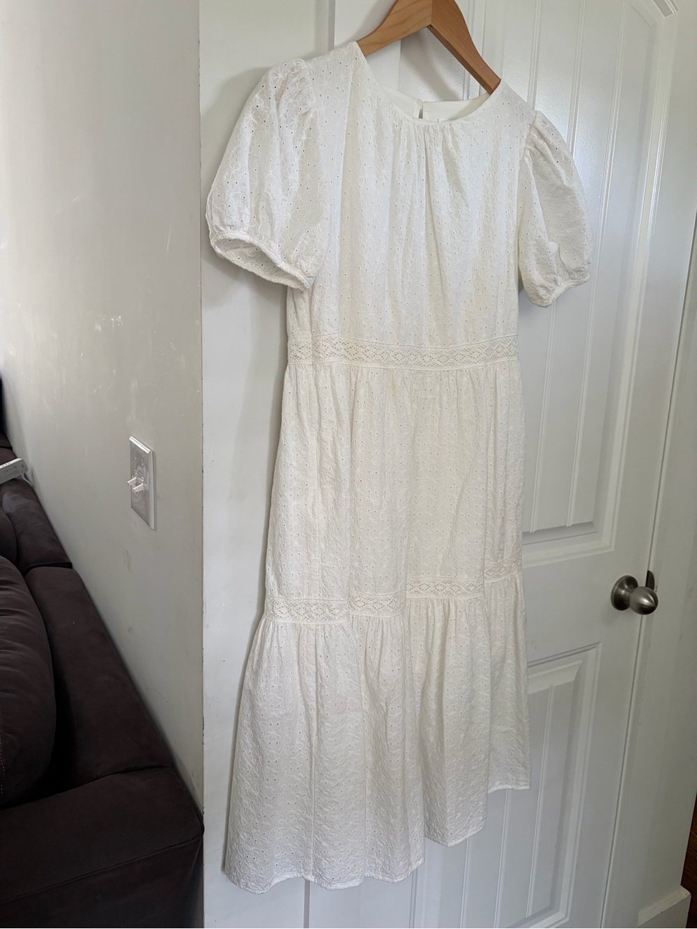 JADE by Melody Tam White Cotton Eyelet Puff Sleeve Dress XS